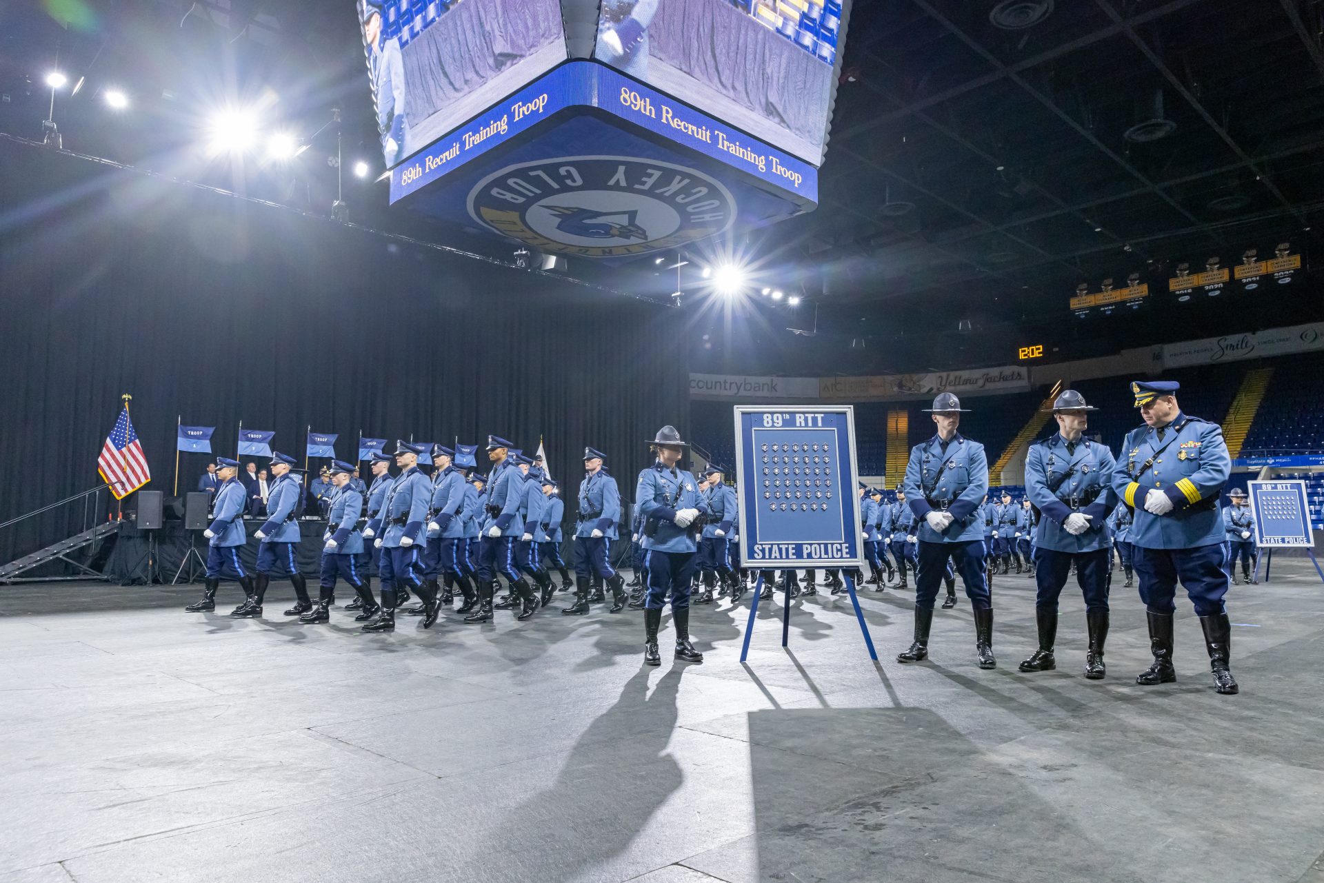 Massachusetts State Police recruits marching during academy training